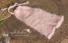 Load image into Gallery viewer, Handmade peach bunny outfit for 9-18 months old. Knitted photography outfit. Ready to send