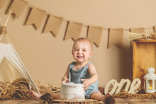Load image into Gallery viewer, Handmade Wooden Curved &quot;ONE&quot; Word for Cake Smash Photos - Available in Distressed or Plain Colors