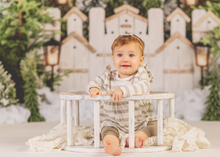 Load image into Gallery viewer, Wooden oval crib. Photography Prop, Sitter, Toddler, Posing prop, Sturdy, White distressed, Cream, Handcrafted, Wooden Studio prop. Made-to-order