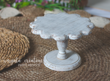 Load image into Gallery viewer, Distressed white cake stand for cake smash sessions. Can be used for photography or home decor