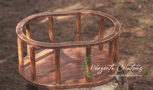 Handcrafted Wooden Oval Crib. Brown Distressed Design or Solid Brown Colour