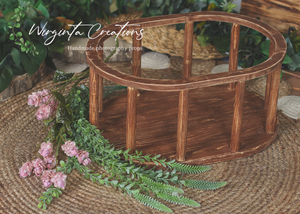 Handcrafted Wooden Oval Crib. Brown Distressed Design or Solid Brown Colour. Made-to-order