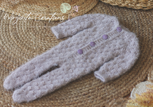 Load image into Gallery viewer, Mauve Grey Knitted Newborn Outfit with Matching Bonnet - Soft Yarn Photography Prop Only